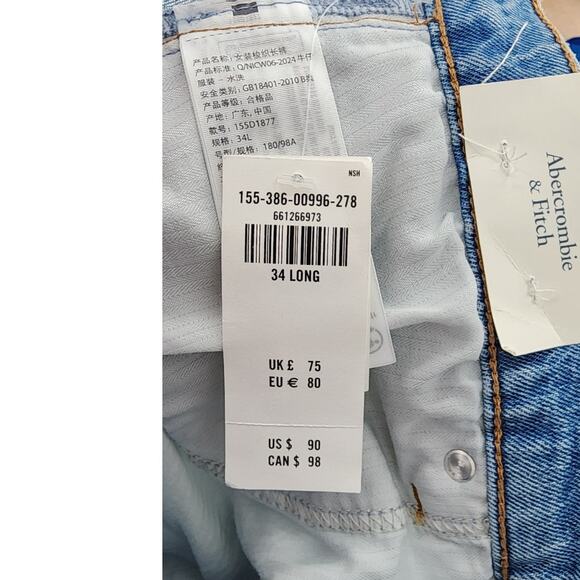 New NWT Abercrombie & Fitch 90's Straight Ultra High Rise Size 34 Long - Picture 10 of 11